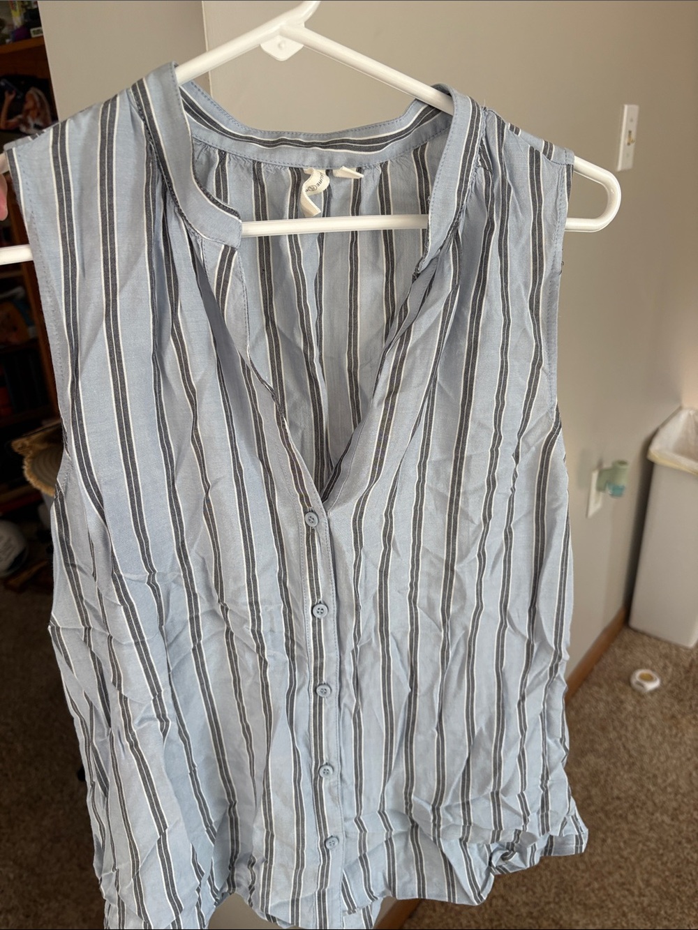 Treasure & Bond Sleeveless Blue and Navy Vertical-Stripe Blouse